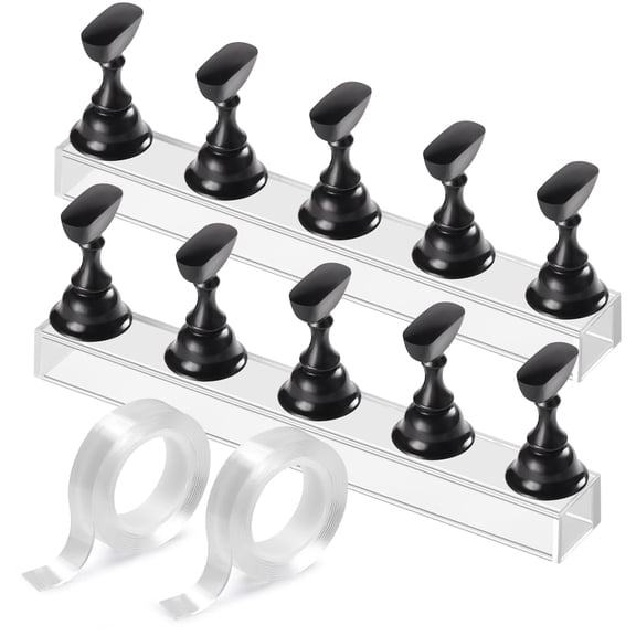 Nail Stand Acrylic Nail Art Display Stand Practice Nail Holder for Painting Nails Magnetic Practice Stands with Double-sided Tape For DIY Salon Supplies (Black)