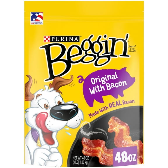 Purina Beggin' Strips Dog Treats Original with Real Bacon Flavor Tender Chews, 48 oz Pouch
