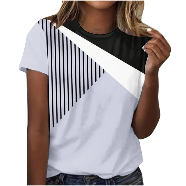 Pompotops Mode Femmes Manches Courtes Rétro Col Rond Imprimé Tops en Vrac Blouse Manches Trois Quarts
