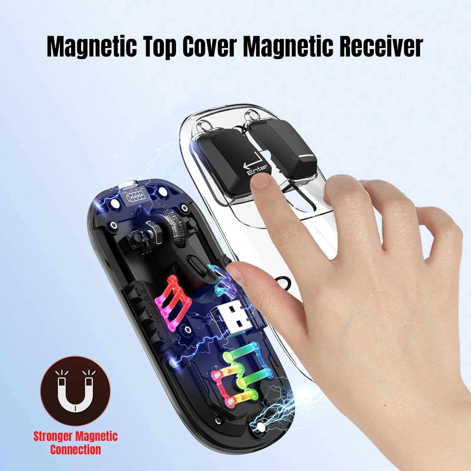 Wireless Bluetooth Gaming Mouse, Transparent Dual-Mode BT 5.0 + 2.4G RGB Mouse, Magnetic Top Cover Rechargeable Silent Mouse for PC Laptop Tablet