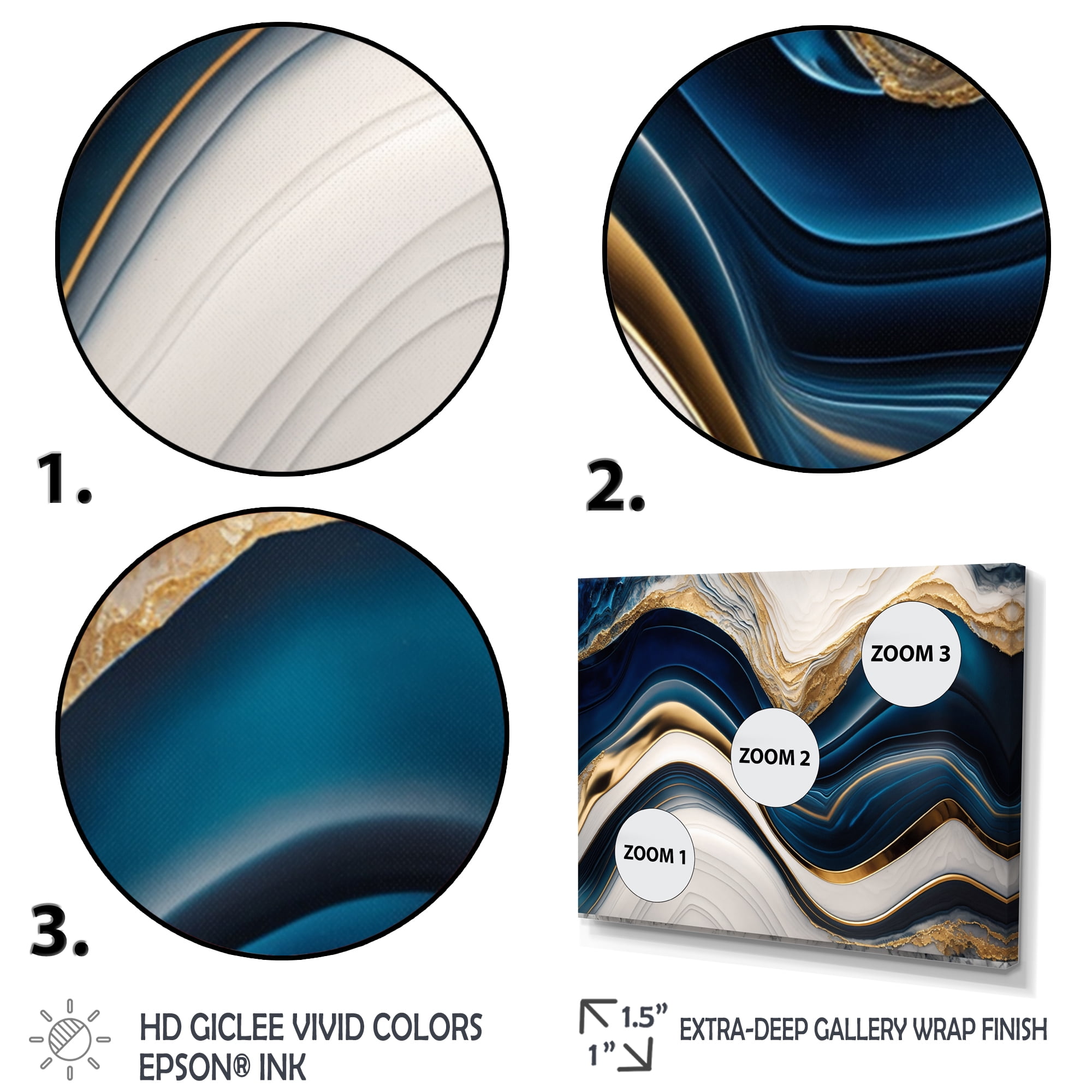 Designart Abstract Geode Waves Blue III Canvas Wall Art