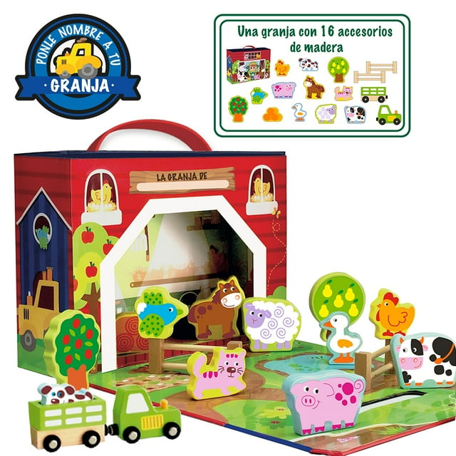 Granja de juguete para niños con animales de madera | Magicamente | 17 Piezas