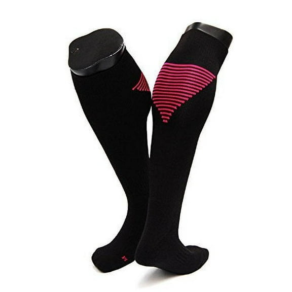 Lian LifeStyle Men's 1 Pair Knee High Athletic Sports Socks Size M XL0026-08(Black w/Rose Strip)