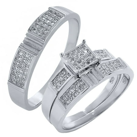  His  and Hers  3 Pieces Sterling Silver and CZ Engagement  
