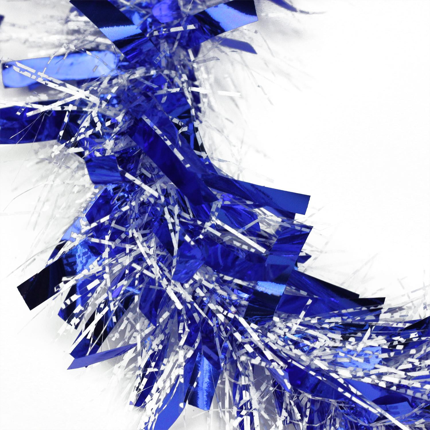 50' Blue and White Wide Cut Christmas Tinsel Garland Unlit Walmart
