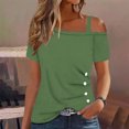 thumbnail image 4 of Xihbxyly Summer Savings Clearance Tops ! Tops for Women 2024, Women's Cold Shoulder Tops Short Sleeve Button-Up Top Blouse Casual Tunic Blouse T-Shirts, 4 of 5