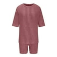 thumbnail image 4 of QUYUON 2 Piece Shorts Set for Women Shorts Pajama Set Sleepwear Lounge Sets Elbow-Length Short Sleeve Crew Neck Tops Short Pants Sets Two Piece Outfits Loungewear C-Red XL, 4 of 6