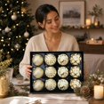 thumbnail image 5 of European Style Christmas Ball Ornaments, 8 cm Textured Baubles in Gift Box, Multicolor Xmas Hanging Decorations for Tree and Home - Cream, 5 of 7
