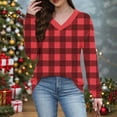 thumbnail image 2 of Ltctricy Women's Long Sleeve T Shirts V Neck Plaid Plus Size Tunic Tops Soft Casual Tees Loose Trendy Blouses(Red,X-Large), 2 of 7