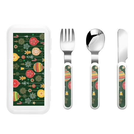 

Picia Christmas Print Children s Knife Fork And Spoon Set - Kids’ Knife Fork Spoon - Stainless Steel Kids Silverware Set - Metal Kids Cutlery Set