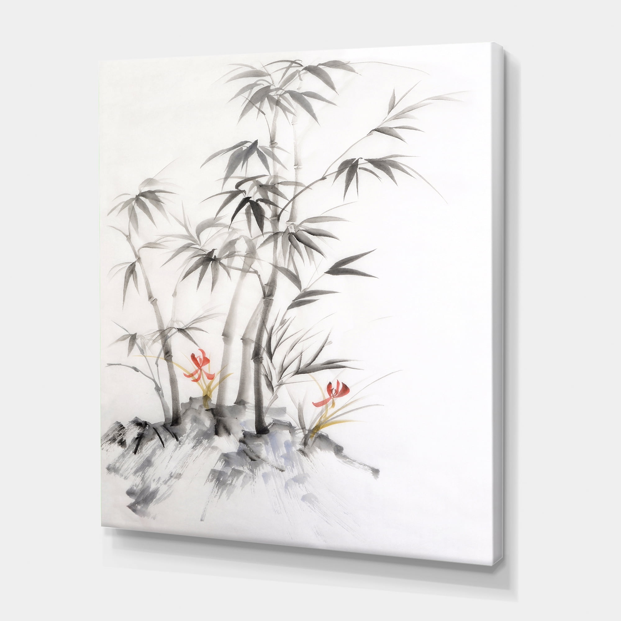 Designart ' Vintage Black and White Bamboo III ' Traditional Canvas Wall Art Print