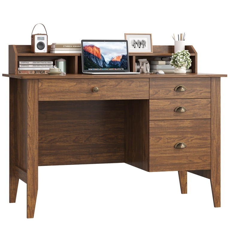 Homfa 47" Computer Desk with Drawers & Hutch, Rustic Brown photo 3