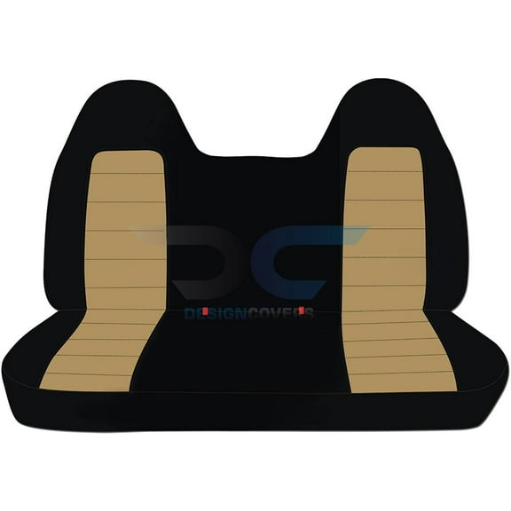 Fits 1999-2004 Ford F-150 Velour Seat Covers Front Solid Bench w Molded Headrests:Blk Tan