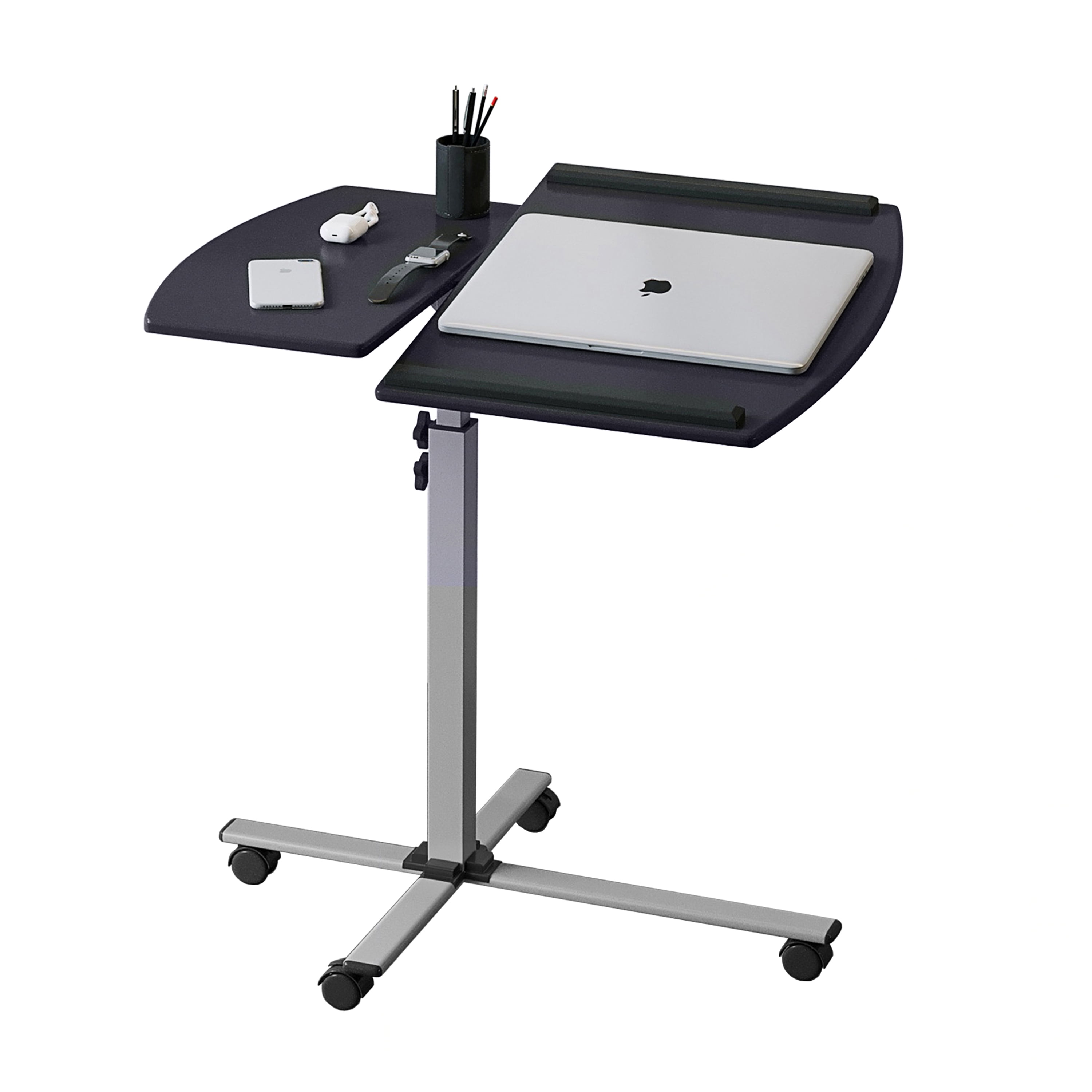 Rolling Adjustable Laptop Cart, Height & Tilt Adjustable Laptop Stand with Locking Casters, Anti-Slip Edge Stoppers, MDF Panel Mobile Workstation