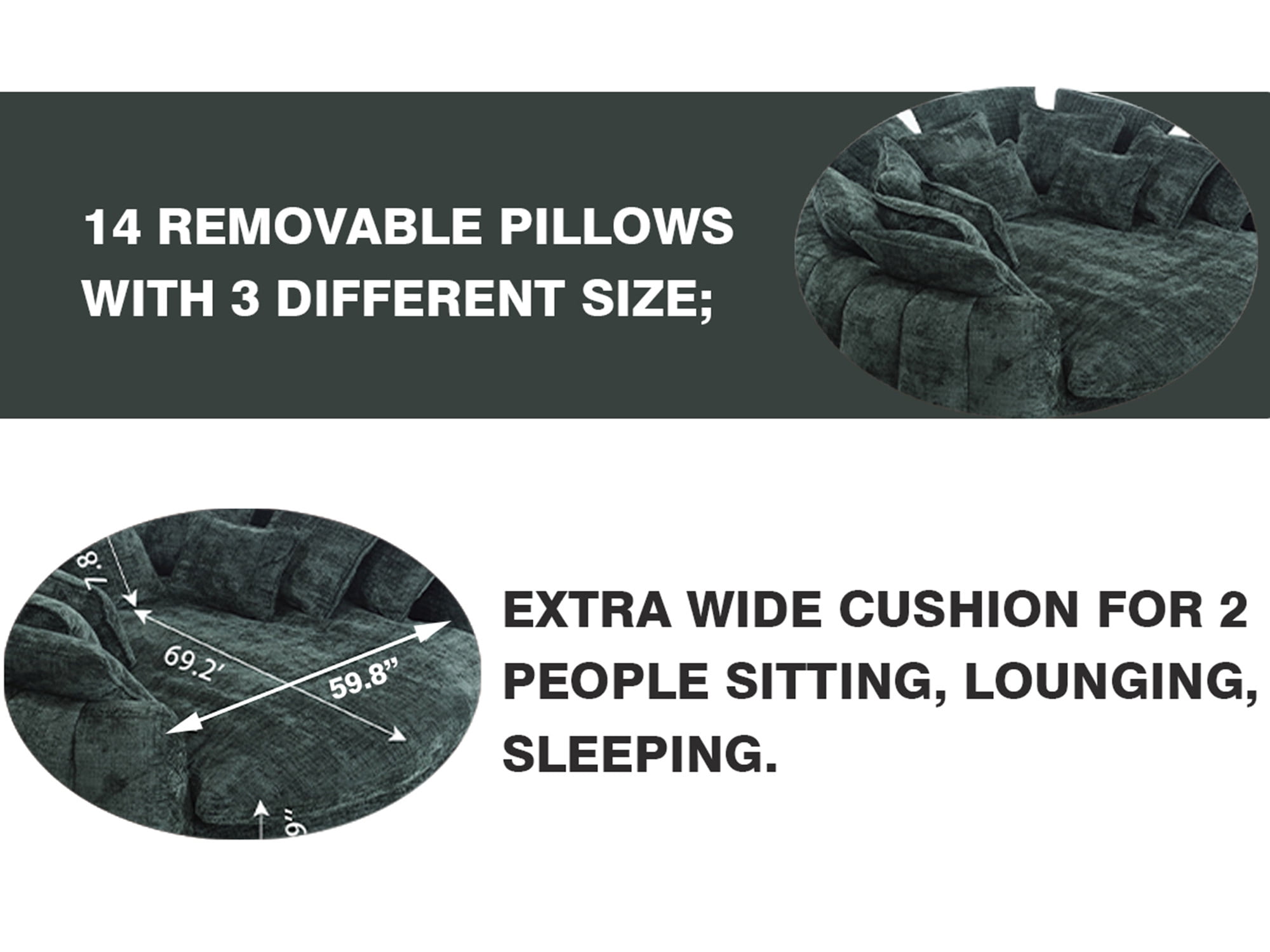 Modern Chenille Sleeper and Memory Foam Sofa with 14 Pillows