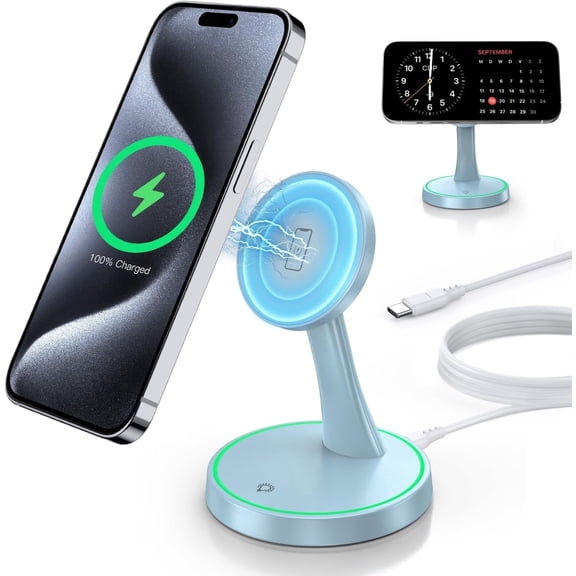 OANDYS 15W Fast Magnetic Wireless Charger Stand Compatible for iPhone 17/16/15/14/13/12 Series with Sleep-Friendly Light for AirPods 3/Pro/Pro 2