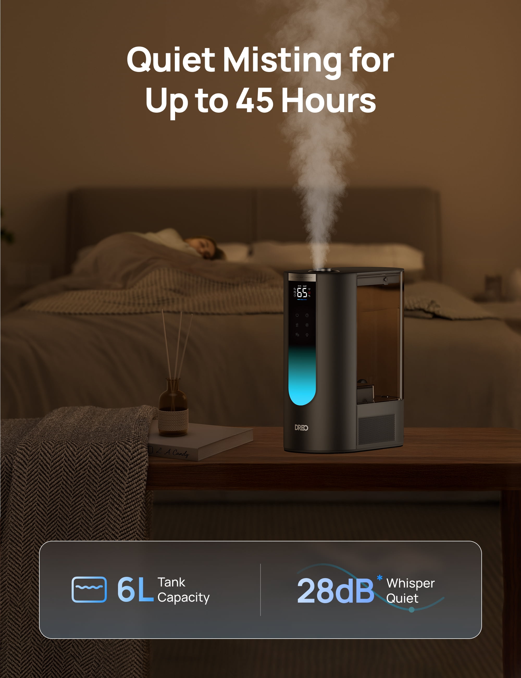 DREO Smart Humidifier Cool/Warm Mist, 1.6 Gallon, 60-Hour Runtime, Fast Warm Mist, Accurate Humidity Sensor, Black