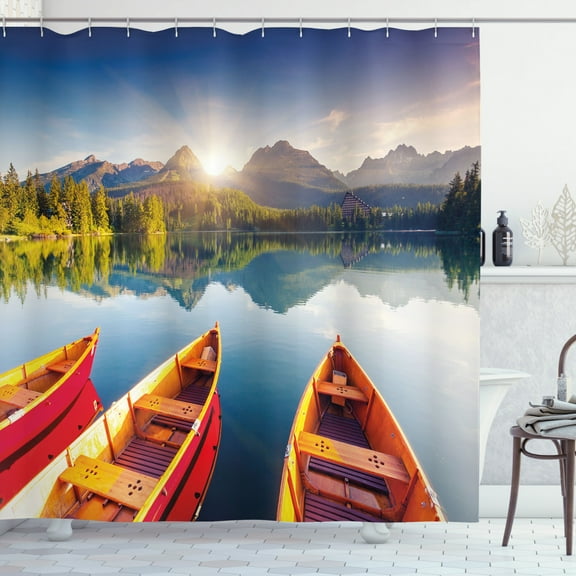 Ambesonne Fishing Shower Curtain, Lake Sailboats, 69"Wx75"L, Multicolor