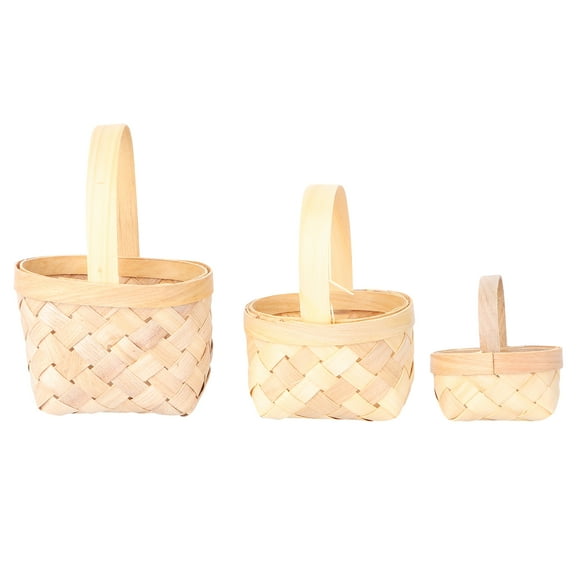 3Pcs Kids Mini Tote Basket Hand-woven Basket Plaything Playing House Accessory