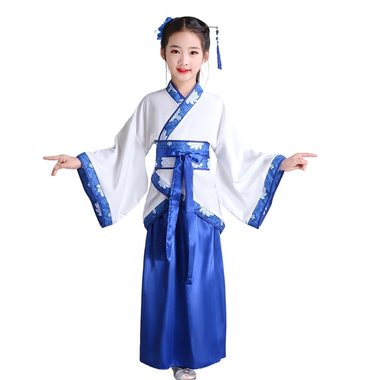Lttvqm Girls Traditional Chinese Hanfu Dress with Midi Skirt Festival Cosplay Fancy Dresses Japanese Kimono Halloween Cosplay Performance Outfit Dark