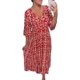 thumbnail image 2 of Vestido largo con cuello en V estampado informal Tallas grandes Moda Cuello floral Cintura Cintura alta Vestido largo, Cuello en V cruzado Manga 3/4, 2 of 5