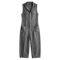 thumbnail image 7 of Women's Cotton Sleeveless Hooded Jumpsuit Button‑Front Utility‑Style Loose One‑Piece Long Pants with Multi‑Pockets Dark Gray XL(XL), 7 of 7