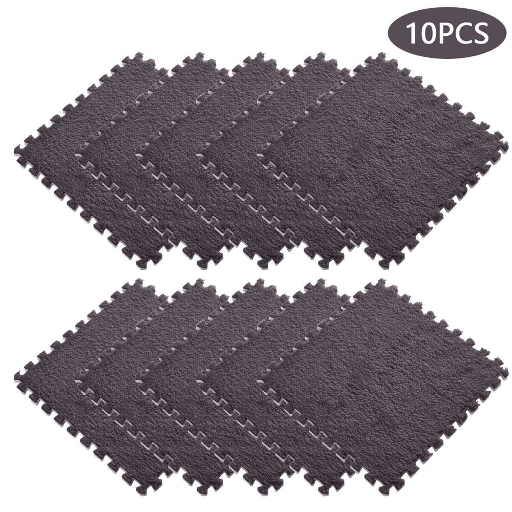 10pcs Interlocking Carpet Shaggy Soft EVA Foam Mats, Fluffy Area Rugs Protective Floor Tiles