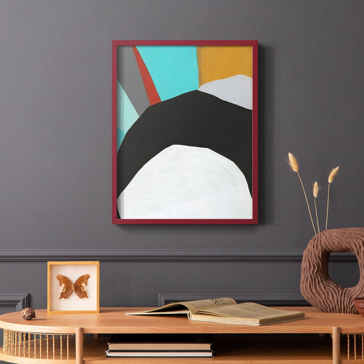 Graphica III Framed Print in Red Solid Wood Framed Print No Nail Hanging