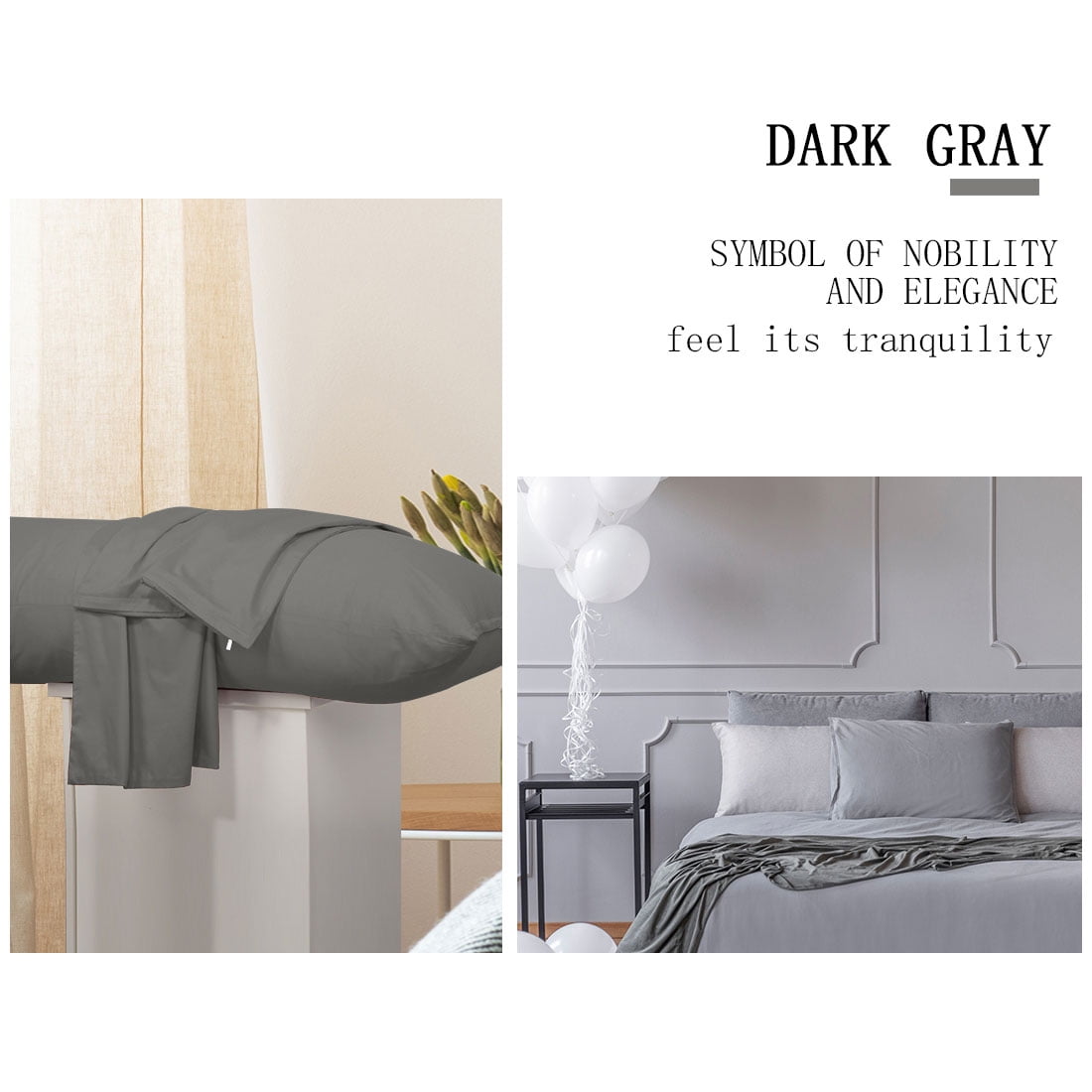 Unique Bargains Pillowcases 2 Pack 100% Cotton Body Pillow Covers Dark Gray 20" x 60"