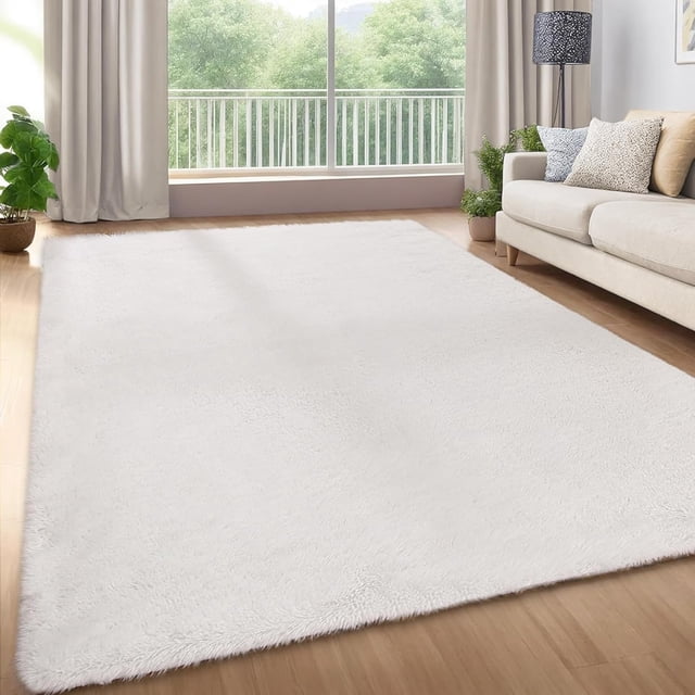 Twister.CK 9' x 12' Area Rug, Plush Non-Skid Rug, for Bedroom Living Room Nursery, White