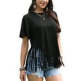 thumbnail image 4 of INSPIRE CHIC Fringe Tops for Women's Short Sleeve Crew Neck Solid Casual Tassel t Shirts XS Black, 4 of 6