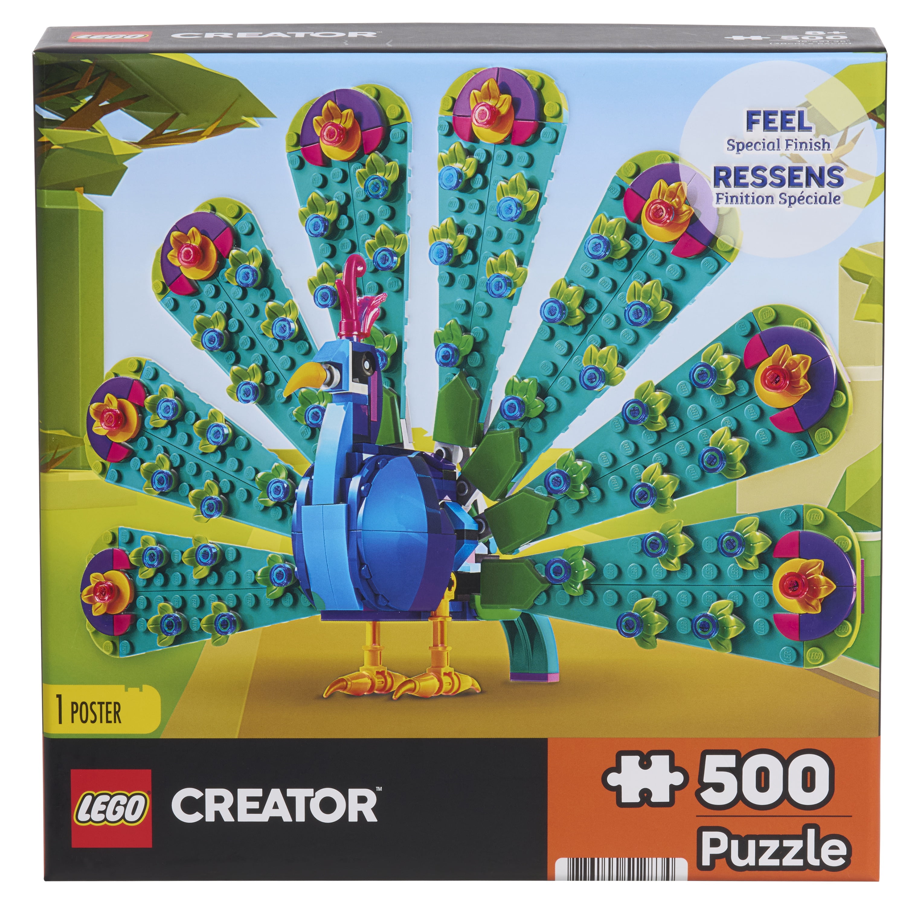LEGO® Creator Peacock Puzzle (500 pieces), 21.25 x 15 Inches, Featuring a Colorful Peacock Design, Textured Jigsaw Puzzle with Poster, for Kids and Adults, Ages 8+