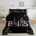 thumbnail image 2 of Feelyou Eiffel Tower Pink Queen Comforter Set, Romantic Paris Bedding Sets, Fashion Cherry Blossoms Reversible Bedding Comforter Set, Luxury Bedroom Decor, 3pcs, 2 of 8