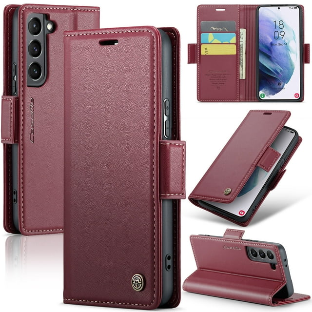 CaseMe Funda de Cuero para Samsung Galaxy S21+ 5G con Bloqueo RFID, para Samsung Galaxy S21+ Funda para Mujer y Hombre, Tarjetero con Cierre Magnético, Funda Tipo Folio para Samsung Galaxy S21+ 5G