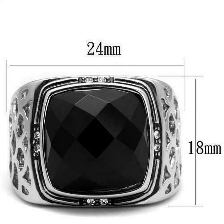 Anillo Ã³nix negro para hombre de acero inoxidable con cÃºpula de
