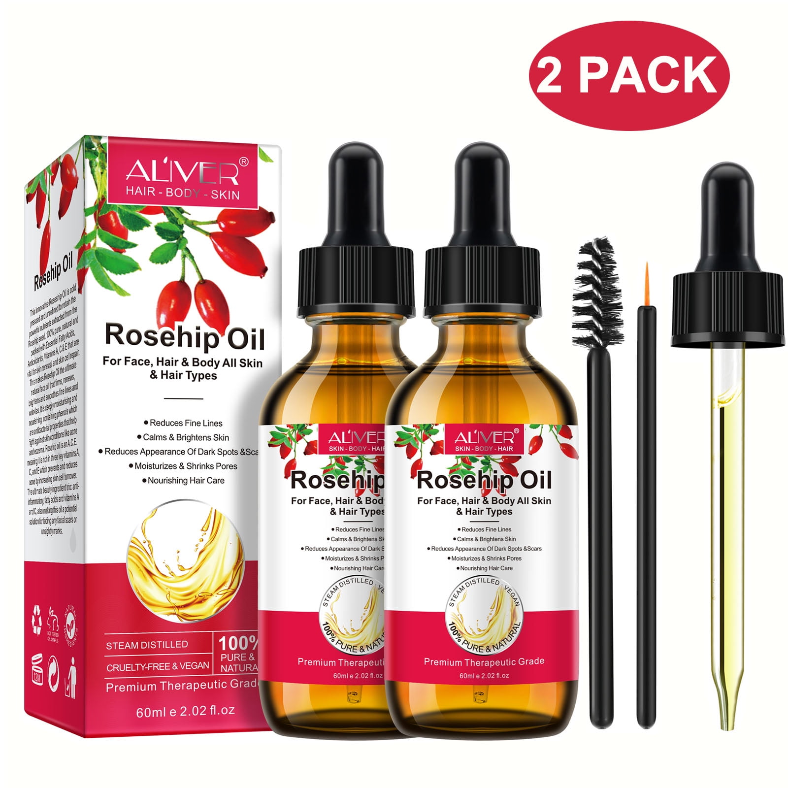 Aliver 120ml Organic Rosehip Essential Oil for Hair Care Dry Skin Care 100% Pure Natural Cold Pressed Serum Anti Aging Moisturizer