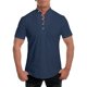 thumbnail image 1 of Camisa Hombre Top de camisa holgada informal de manga corta con cuello liso de verano para hombre (Blue, M), 1 of 7