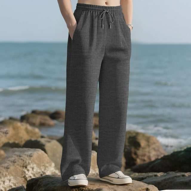 Ceisia Men Casual Sport Solid Color Pants Elastic Waist Drawstring Pocket Gift Trousers