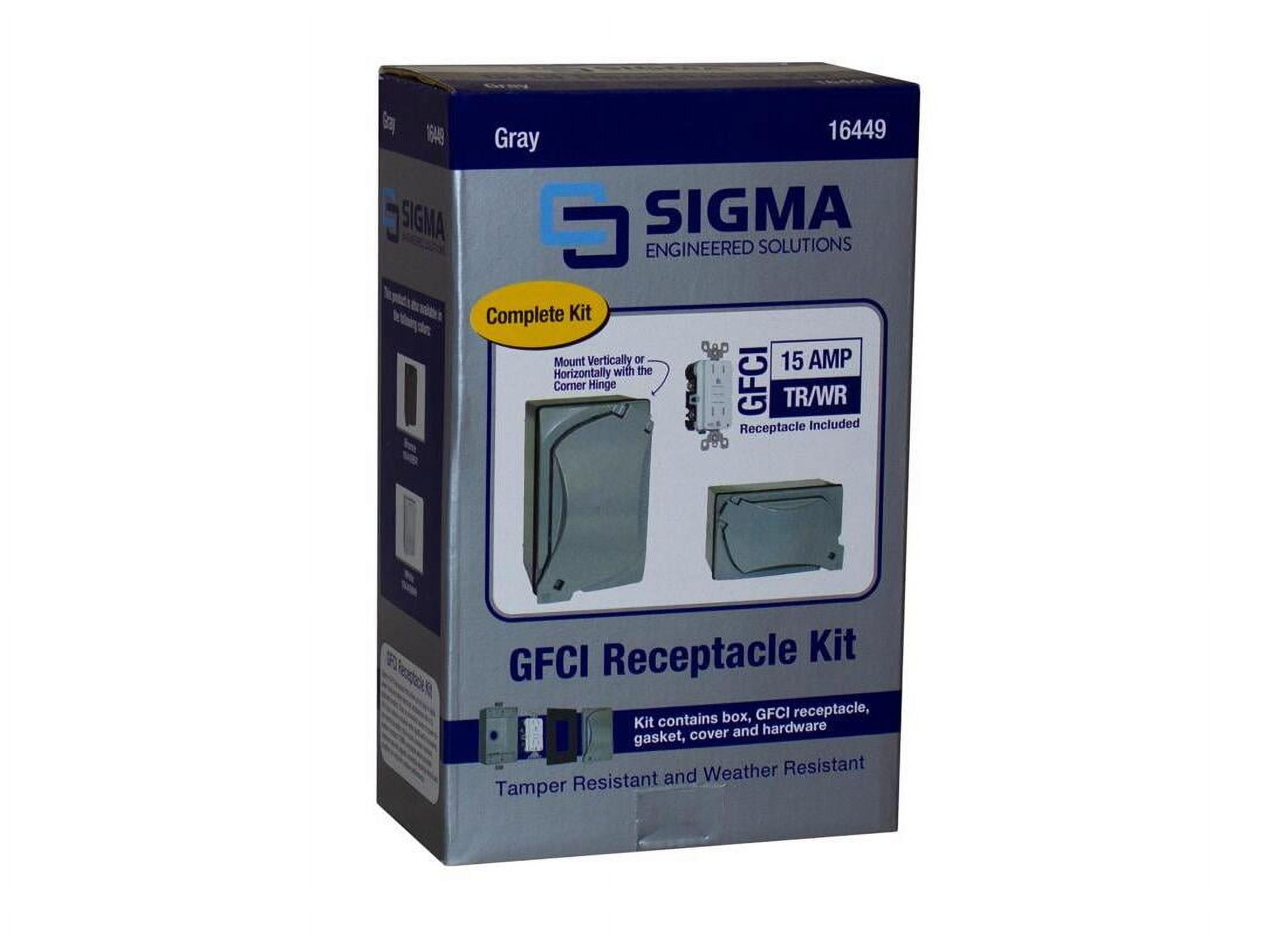 Sigma Electric 16449 Weatherproof Rectangular GFCI Outlet Kit, Gray