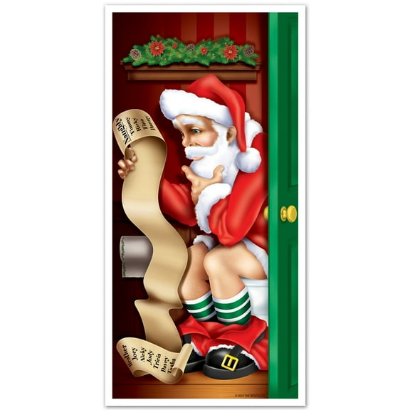 Party Central Club Pack of 12 Red and Green Santa Christmas Restroom Door Covers 5'