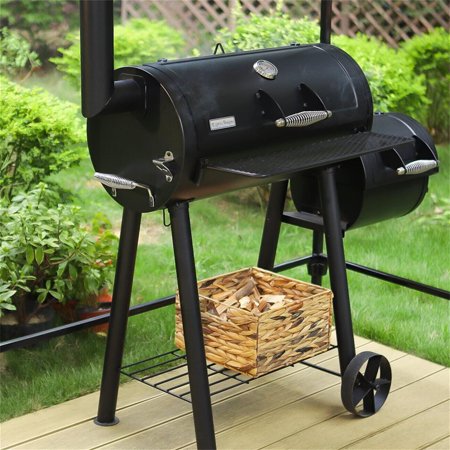 MF Studio 2-in-1 Heavy Duty Outdoor Charcoal Smoker Grill with Offset Smoking Box  Black