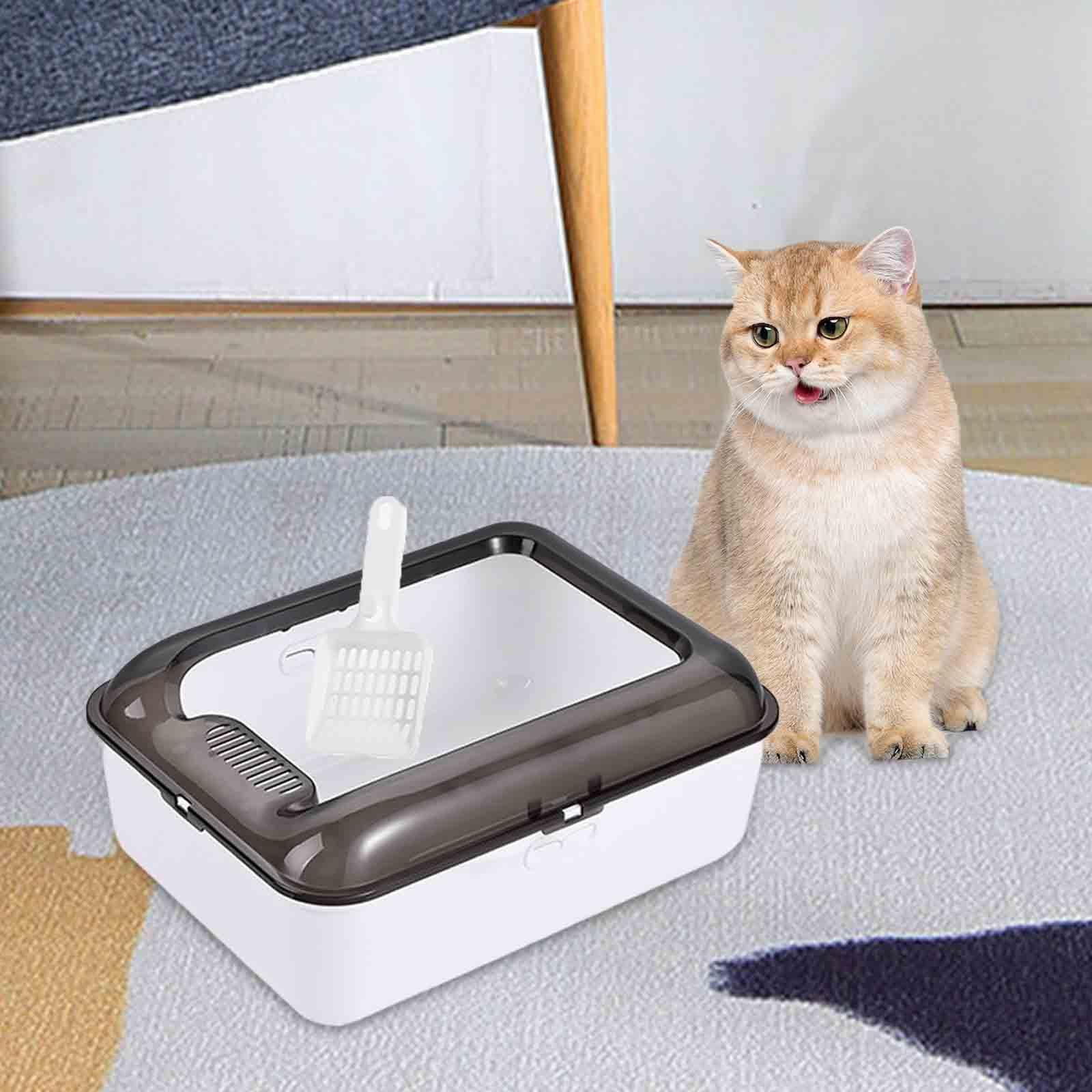 perfeclan Cat Open Top Pet Litter Tray Cat Litter Container Prevent Sand Leakage Semi Enclosed Cat Toilet Removable White M