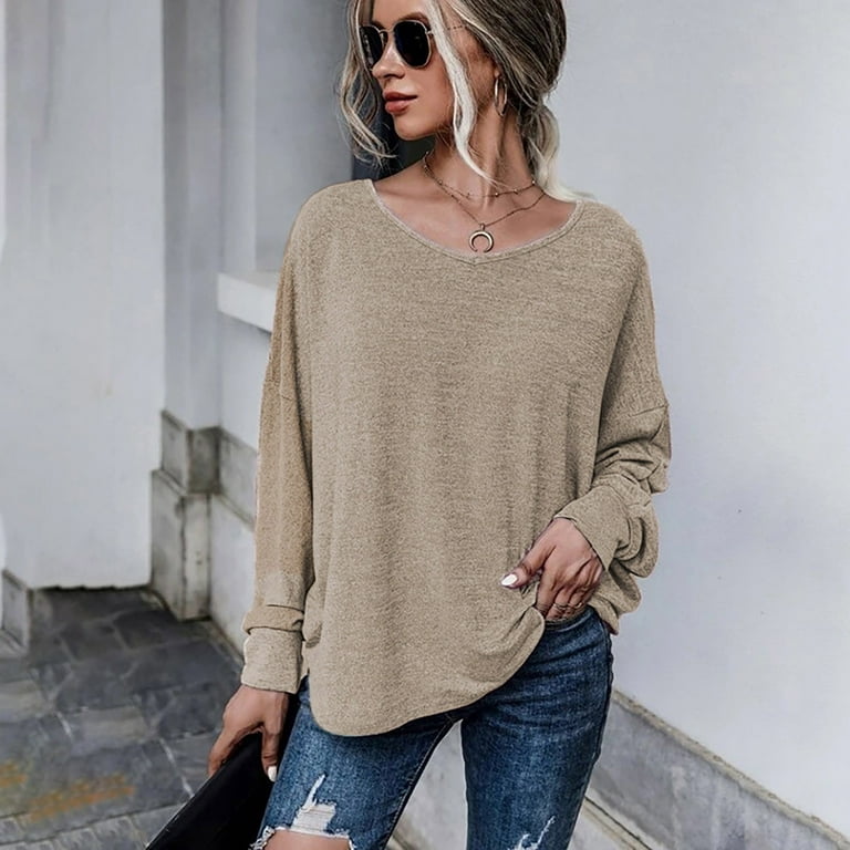 tklpehg Going Out Tops for Women Long Sleeve V-Neck Loose Fit