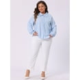 thumbnail image 3 of DARING DIVA Women's Plus Peter Pan Collar Long Sleeve Button Down Blouse 2X Light Blue, 3 of 6