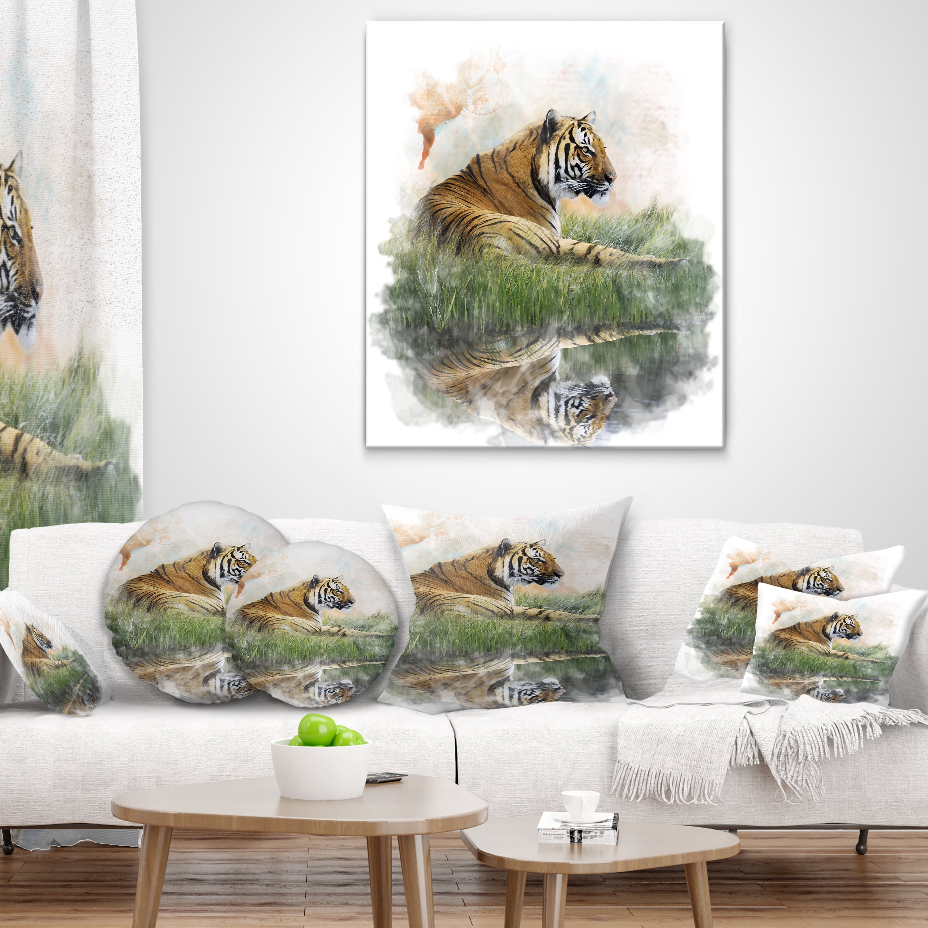 Designart Relaxing Tiger - Animal Throw Pillow - 12x20