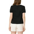 thumbnail image 3 of INSPIRE CHIC Women's Chiffon Semi Sheer Mesh Tops Panel Crew Neck Blouse Black XS, 3 of 6