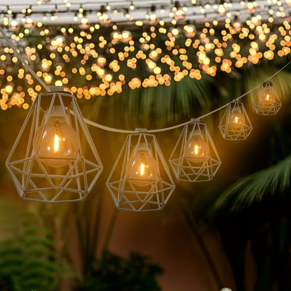 JONATHAN Y 10-Light Indoor/Outdoor 10 ft. Contemporary Transitional LED G40 Diamond Cage String Lights, White
