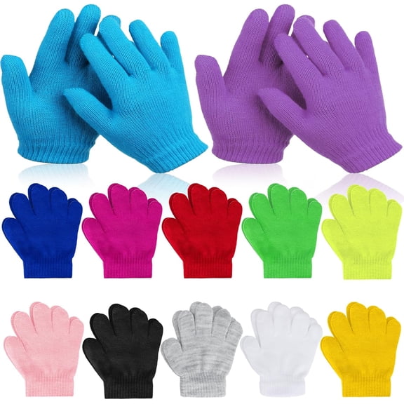 12/24/48/100 Pairs Kids Winter Magic Gloves, Stretchy Full Finger Bulk Children Knitted Gloves for Boys Girls Student 12 Mixed Colors 1-3 Years