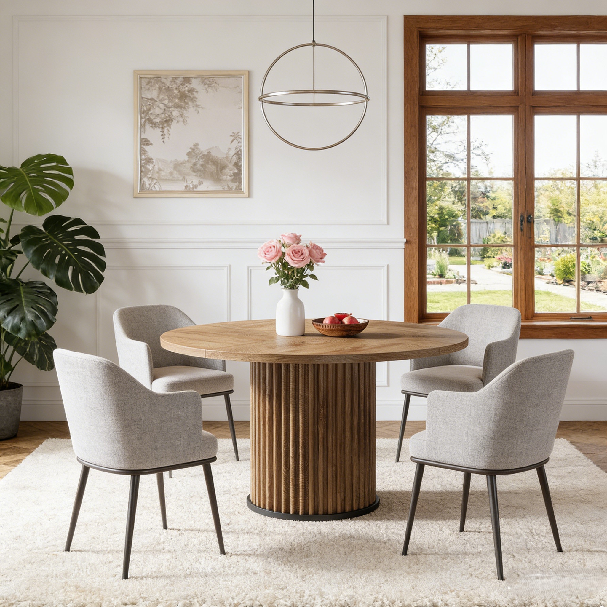 Fnova 47.24" Round Dining Table, Wood Coffee Table for 4 People, Modern Farmhouse Kitchen Table for Dining Room (Chairs Not Included)
