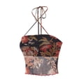 thumbnail image 2 of LMLYSoH Ladies Summer Sexy Midriff-baring Camisole, Floral Printing Stringy Selvedge Hem Hanging Neck Sleeveless Mesh Tops, 2 of 8